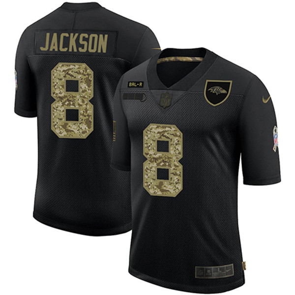 Men's Baltimore Ravens #8 Lamar Jackson Black Camo Salute To Service Limited NFL Jersey